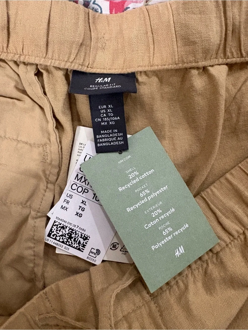 NWT H&M Linen Blend Pull On Pants XL Tan Drawstring Casual Coastal